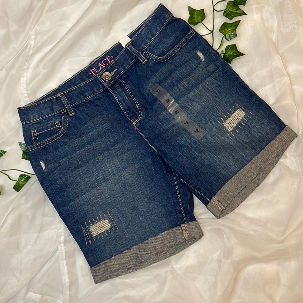 THE CHILDREN’S PLACE JEAN BERMUDA SHORTS WITH STITCHING • SIZE 12 • NWT